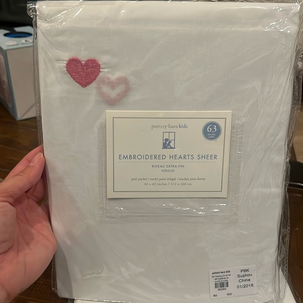 Pottery Barn Embroidered Hearts Sheer Curtains. Set of 4